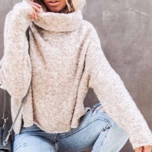 ๐ 6/$60, Sincerely Jules Sweater, Cowl Neck, Fluffy, Beige, Large - Picture 1 of 6
